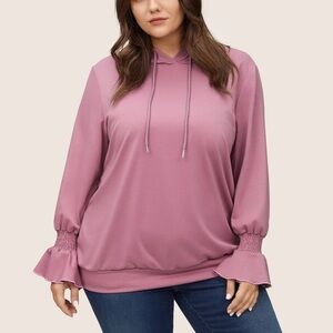 BloomChic Plus Size 5XL Solid Shirred Flounces Hooded Sweatshirt us28